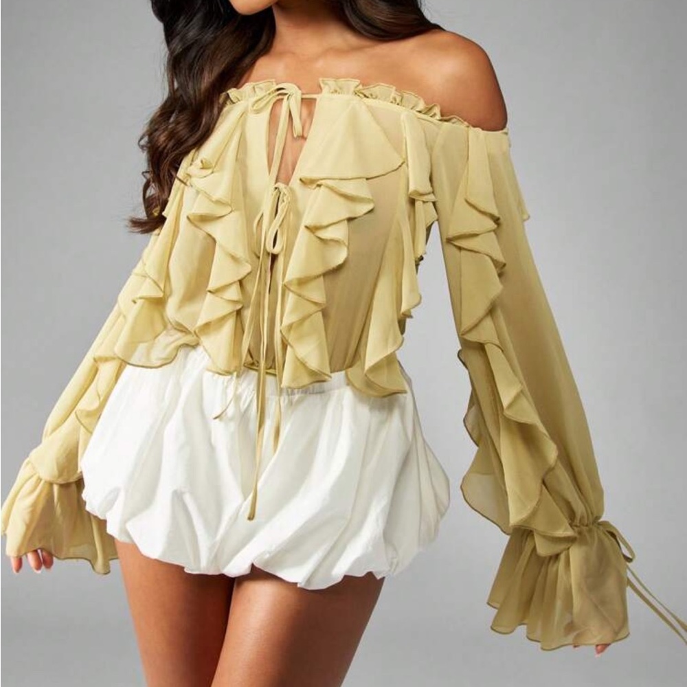 Chiffon Ruffle Off-Shoulder bodysuit